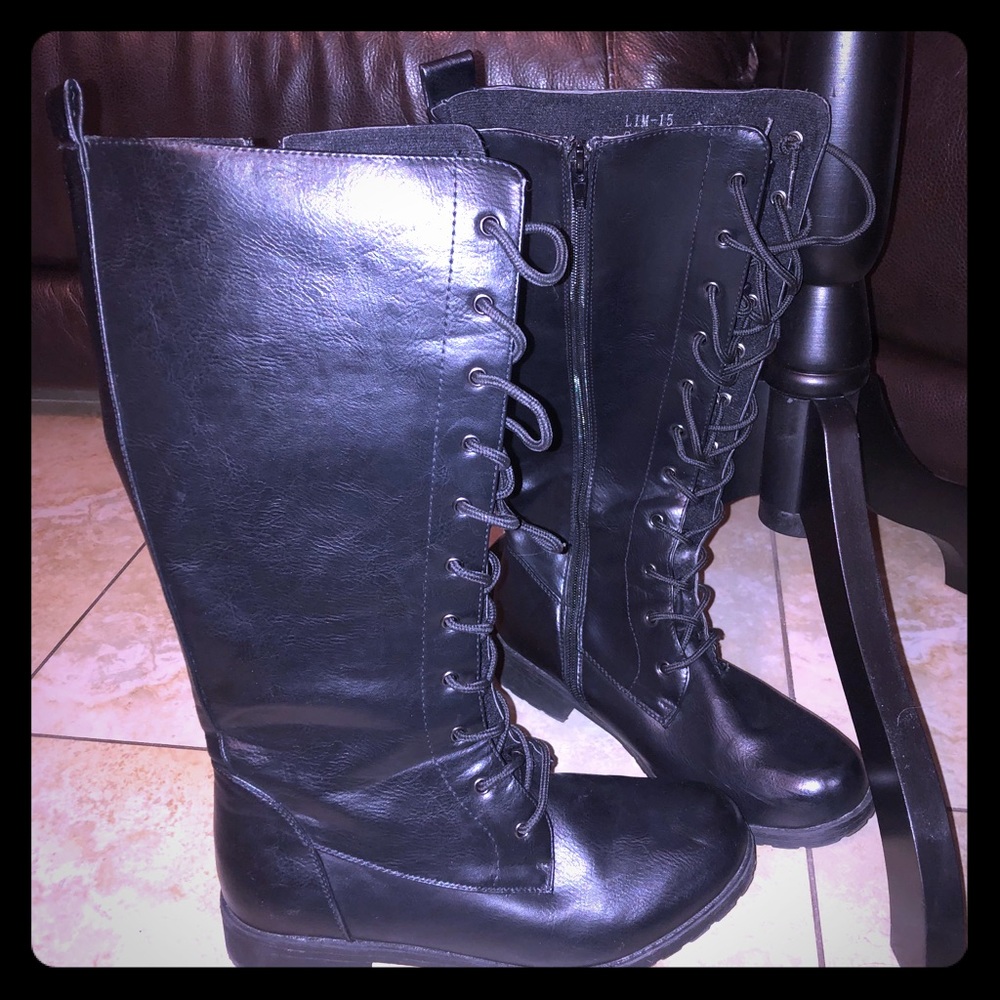 Tall black combat boots!!